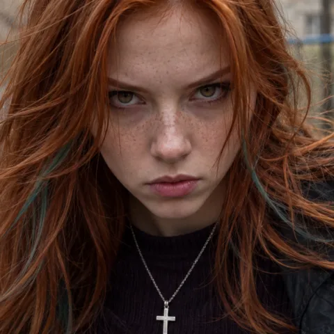Viral radio live stream track cover and dark aesthetics, copper-haired singer